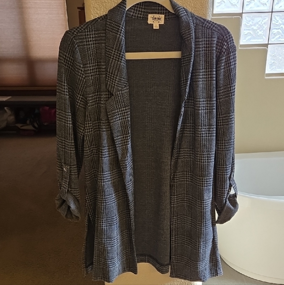 Gray Relaxed Fit Blazer with Rolled Sleeves